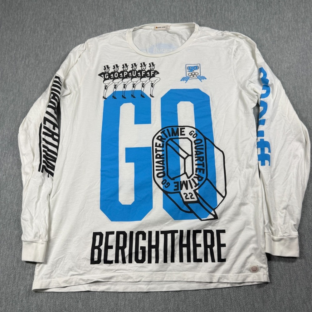 Marine Layer T-Shirt Men's L White Graphic Long Sleeve Gopuff Promo Crewneck Top